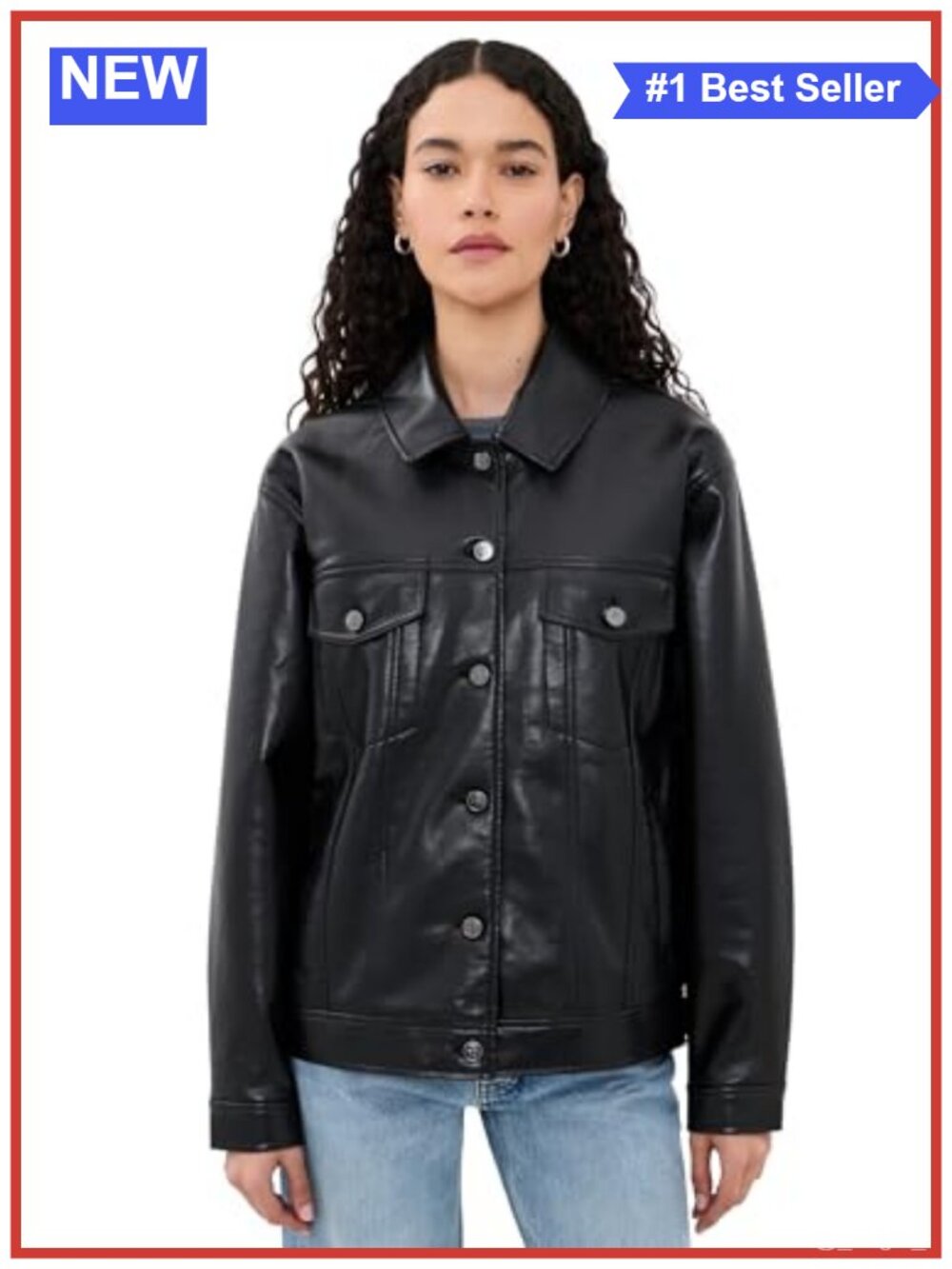 Recycled Leather Rory Jacket Button Placket Flap Pockets Long Sleeve